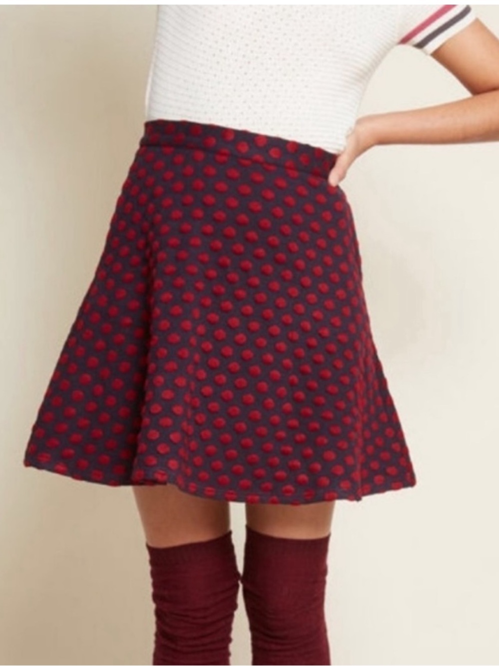 ModCloth Red Dot Skater Skirt on Gray Base. Whimsygoth. Retro. Boho. M
